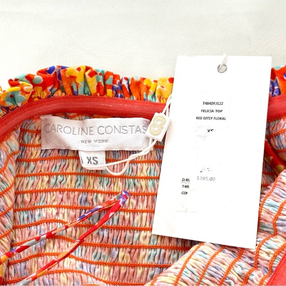 Caroline Constas XS Felicia Shirred Smocked Floral Off-the-Shoulder Top NWT - Picture 4 of 7